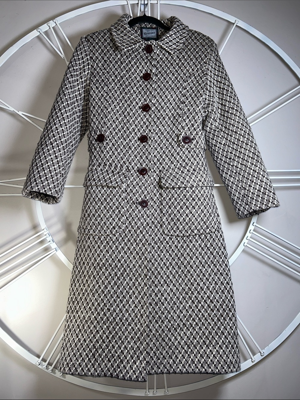 Rothschild Black and White Houndstooth Pea Coat